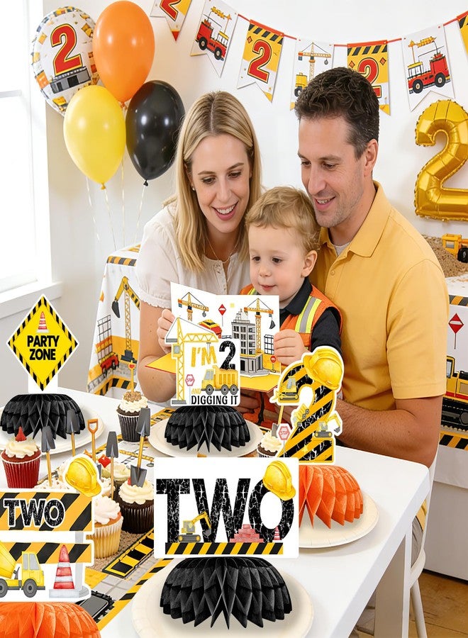 Grencian 9 Pcs Construction 2nd Birthday Party Decorations Excavator I'm 2 and Digging It Honeycomb Centerpieces Table Toppers for Kids Boys Truck Themd 2 Years Old Birthday Party Supplies Table Decoration - Image 5